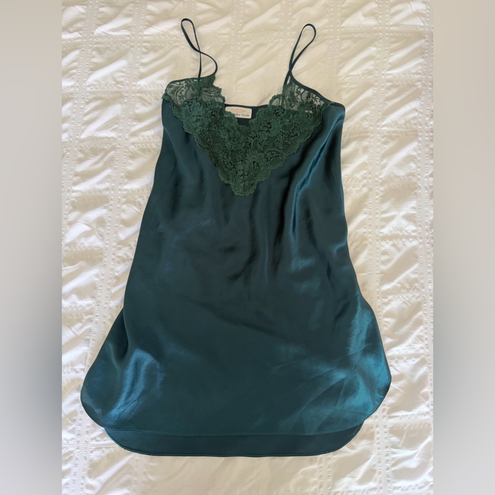 Vintage Emerald Green Lace-Trim Slip Dress